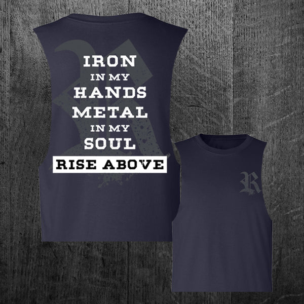 "IRON HANDS METAL SOUL" Women's Custom Cut Crop Muscle Tee